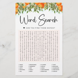 Oranges Word Search Game Bridal Shower Card
