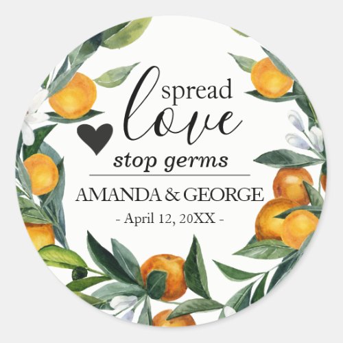 Oranges wreath Wedding Hand Sanitizer Classic Round Sticker