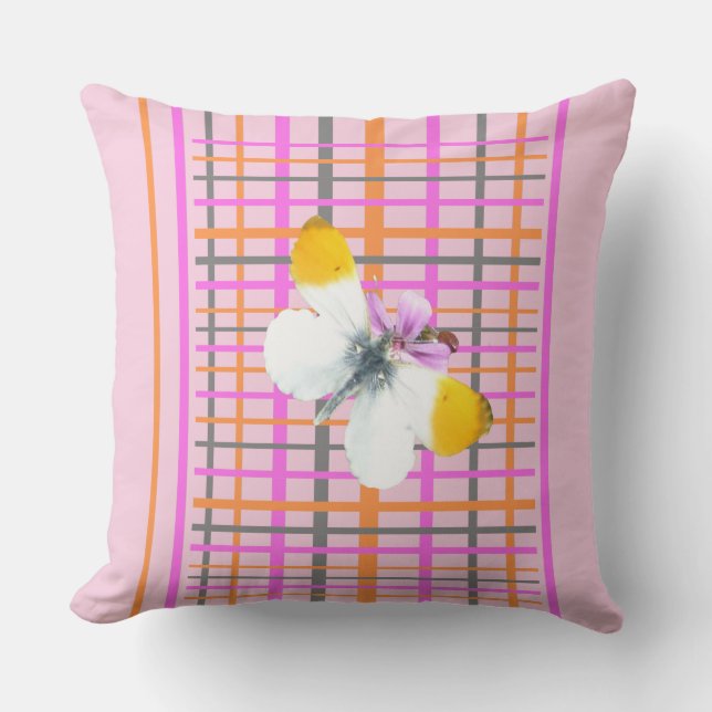 Orangetip Butterfly Checkered Pattern Throw Pillow (Front)