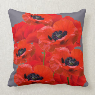 ORANGEY RED ORIENTAL POPPY FLOWERS THROW PILLOW