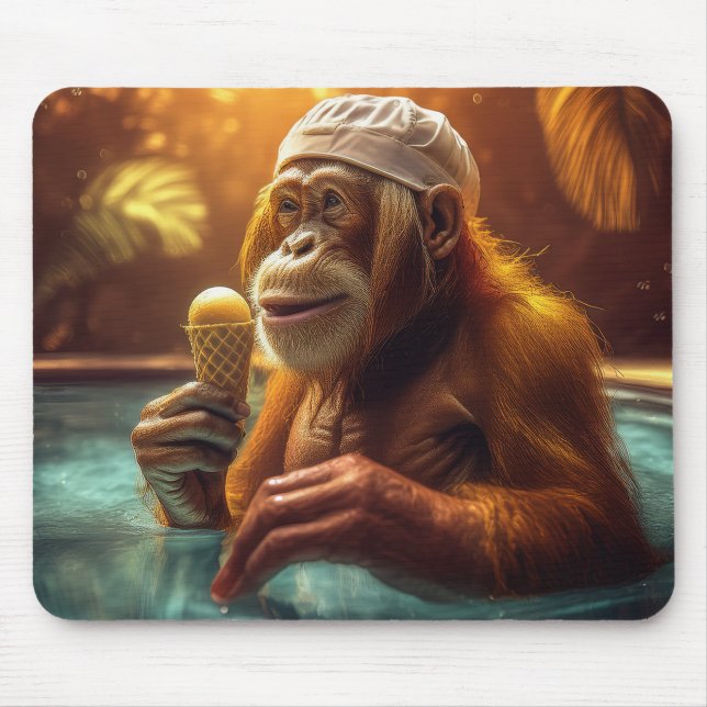Orangutan At The Pool With Ice Cream Cone Mousepad (Front)