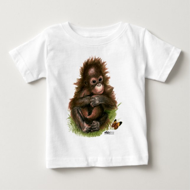 Orangutan Baby and Butterfly Baby T-Shirt (Front)