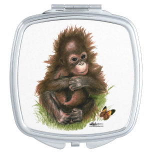 Orangutan Baby and Butterfly Compact Mirror