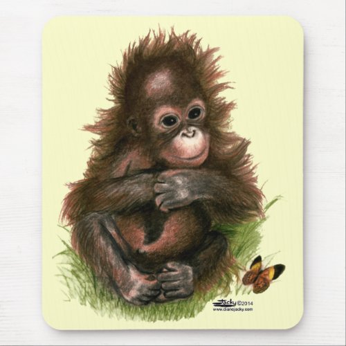 Orangutan Baby and Butterfly Mouse Pad