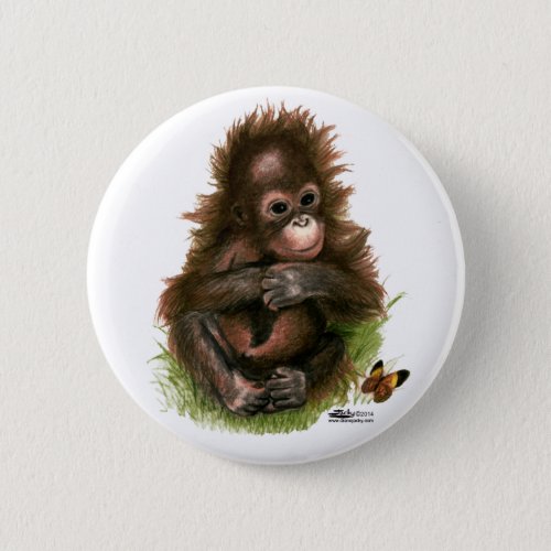 Orangutan Baby and Butterfly Pinback Button