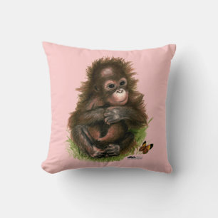 Orangutan Baby and Butterfly Throw Pillow