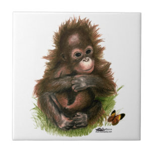 Orangutan Baby and Butterfly Tile