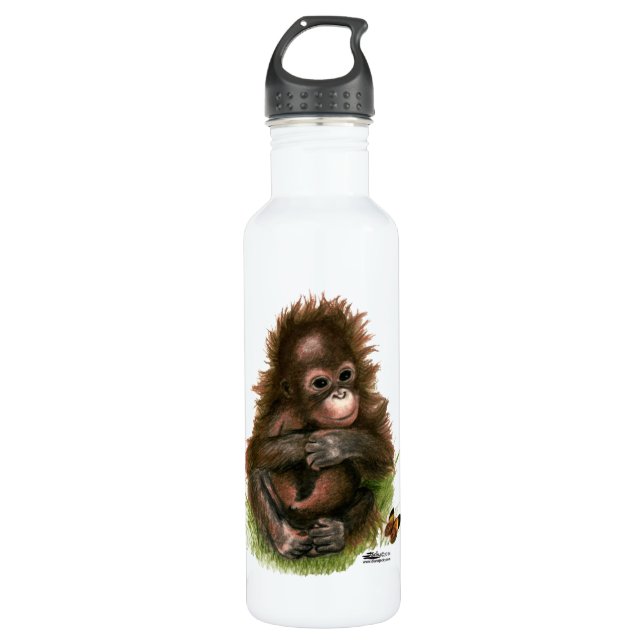 Orangutan Baby and Butterfly Water Bottle (Front)