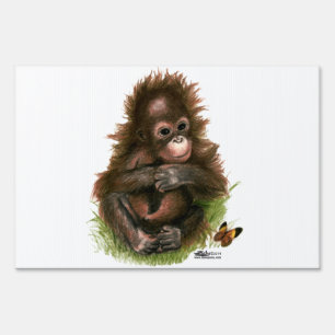 Orangutan Baby and Butterfly Yard Sign