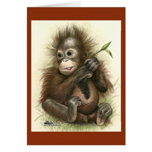 Orangutan Baby With Leaves Cards (Front)
