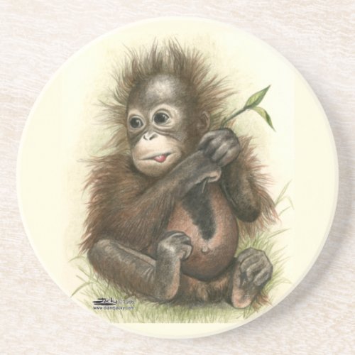 Orangutan Baby With Leaves Coaster