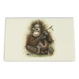 Orangutan Baby With Leaves Desk Business Card Holder