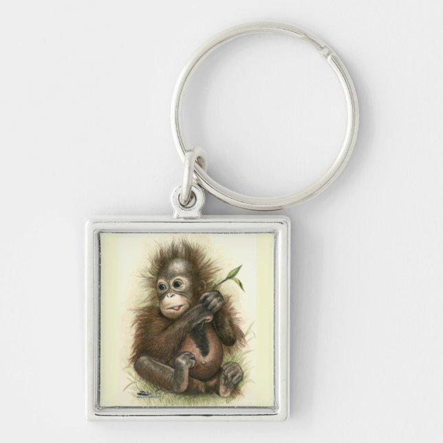 Orangutan Baby With Leaves Keychain (Front)