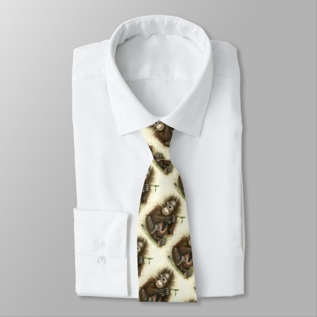 Orangutan Baby With Leaves Neck Tie (Tied)