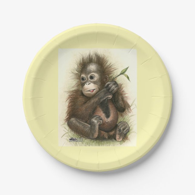 Orangutan Baby With Leaves Paper Plates (Front)