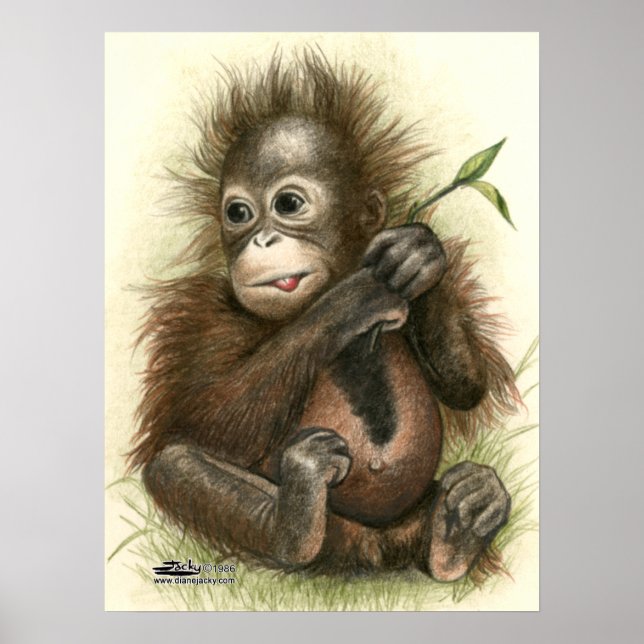 Orangutan Baby With Leaves Poster (Front)