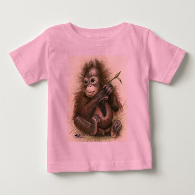 Orangutan Baby With Leaves T-Shirt (Front)