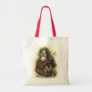Orangutan Baby With Leaves Tote Bag