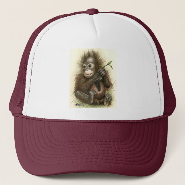 Orangutan Baby With Leaves Trucker Hat (Front)