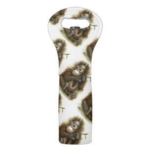 Orangutan Baby With Leaves Wine Bag