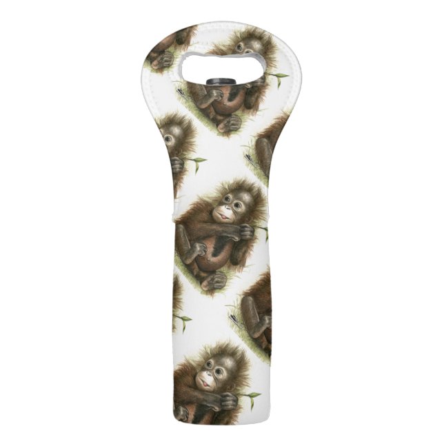 Orangutan Baby With Leaves Wine Bag (Front)