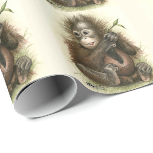 Orangutan Baby With Leaves Wrapping Paper