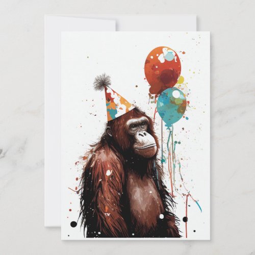 Orangutan Birthday Party Flat Greeting Card