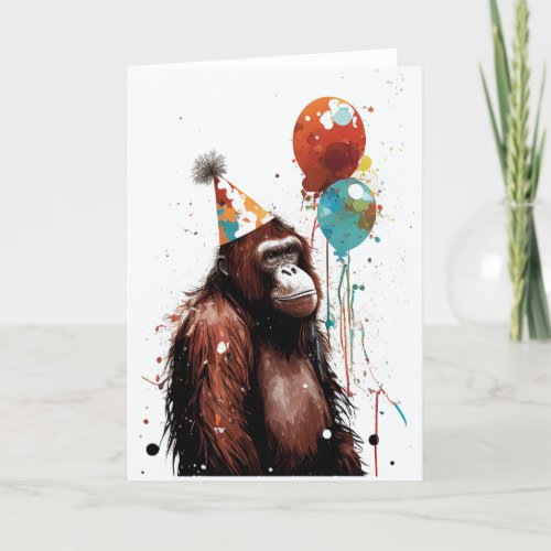 Orangutan Birthday Party Folded Greeting Card