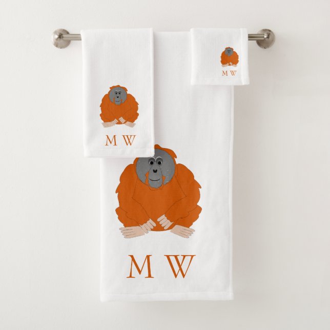 Orangutan Design Monogrammed Bath Towel Set (Insitu)