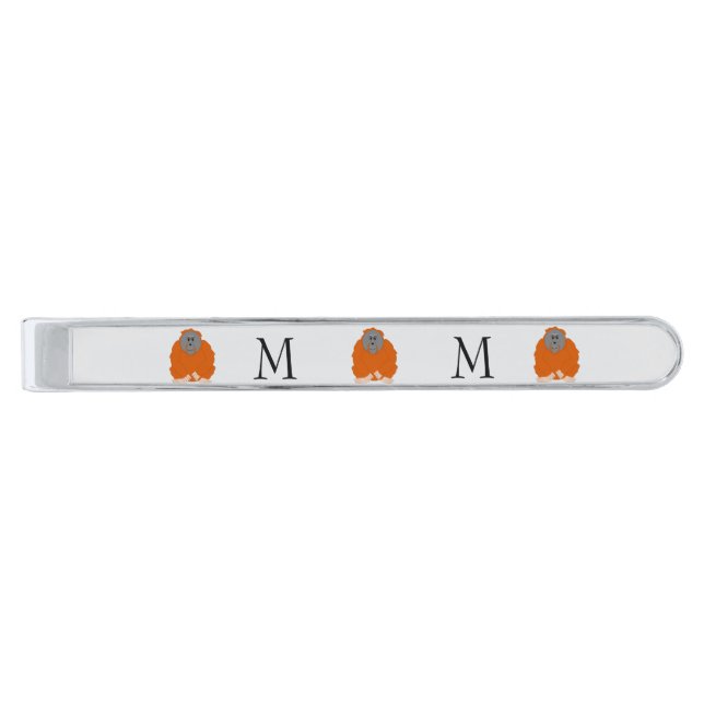 Orangutan Design Monogrammed Silver Finish Tie Bar (Front)
