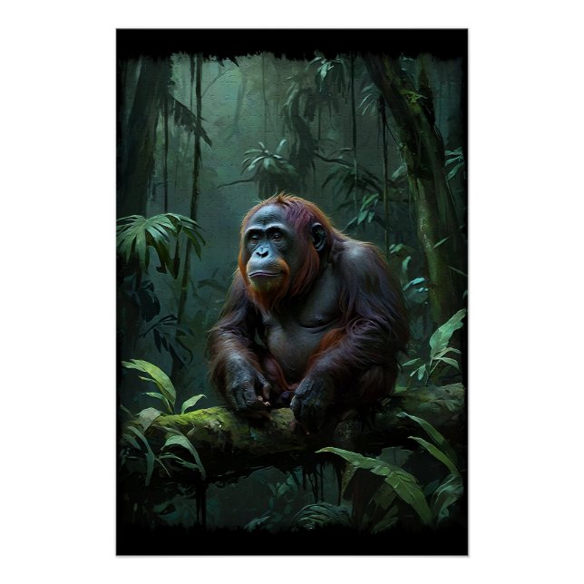 Orangutan Elder in Borneo Jungle Poster (Front)
