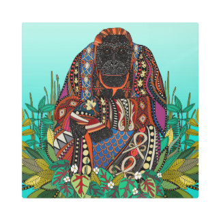 orangutan king turquoise metal print