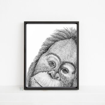 Orangutan Monkey Black And White Line Wall Art by nikkilynndesign at Zazzle