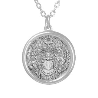 Orangutan Monkey Tee - Tattoo Art Style Coloring Silver Plated Necklace