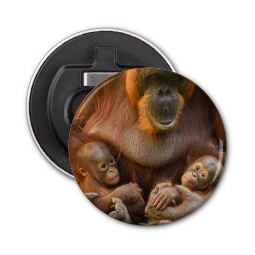 Orangutan Mother Holding Two Babies Bottle Opener