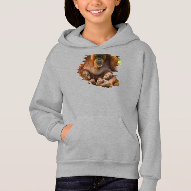 Orangutan Mother Holding Two Babies Hoodie (Front)