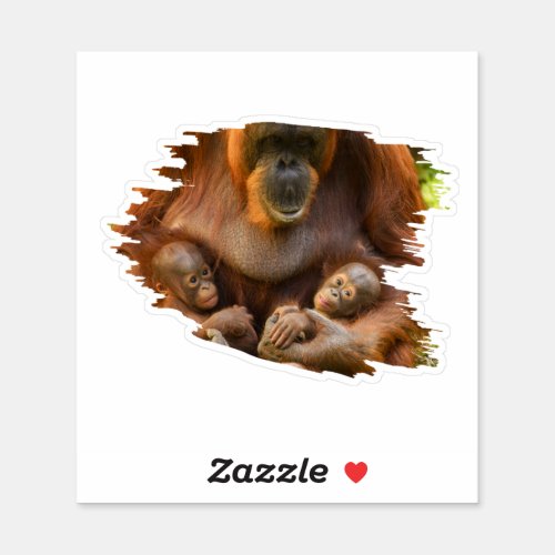 Orangutan Mother Holding Two Babies Sticker