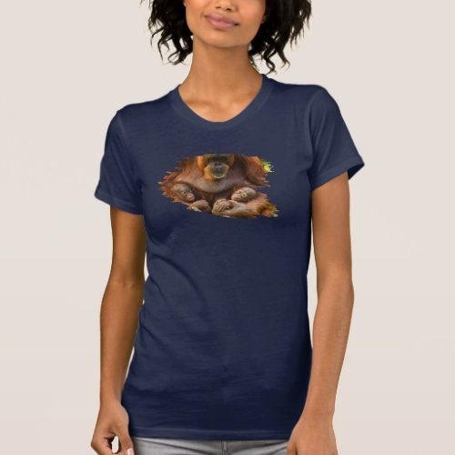 Orangutan Mother Holding Two Babies T_Shirt