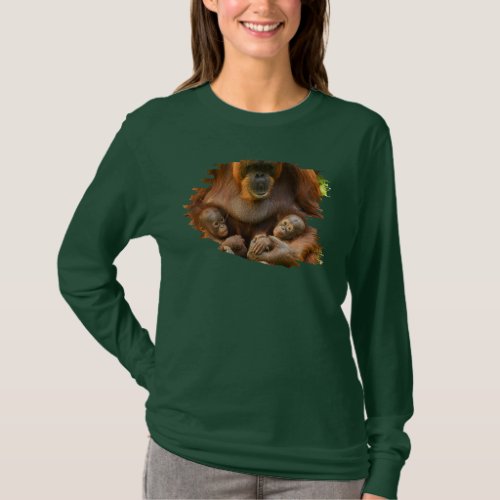 Orangutan Mother Holding Two Babies T_Shirt