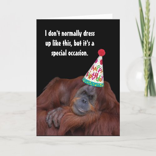 Orangutan Party Hat Happy Birthday Card