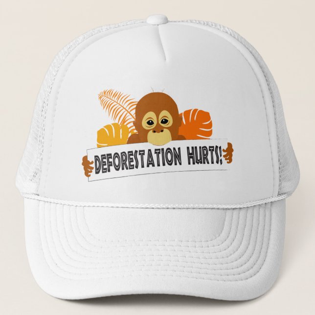 Orangutan Protection Deforestation Message Trucker Hat (Front)
