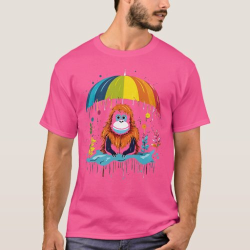 Orangutan Rainy Day With Umbrella T_Shirt