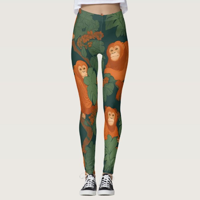 Orangutan Retro Colorful Personalized Pattern Leggings (Front)