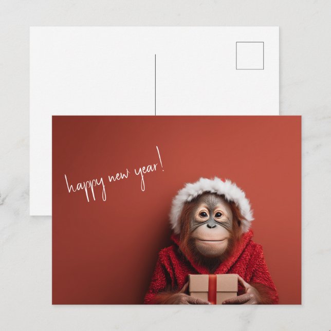 Orangutan Santa Happy New Year Postcard (Front/Back)