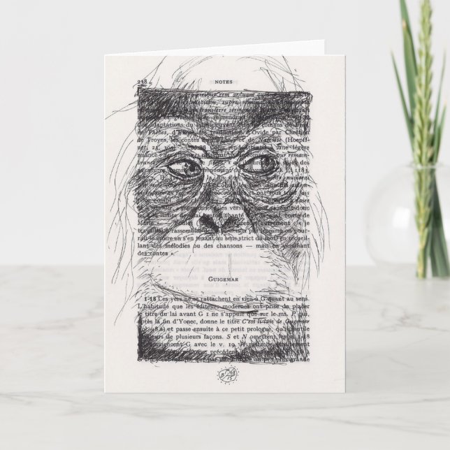 Orangutan Sketch on Vintage Book Page card (Front)