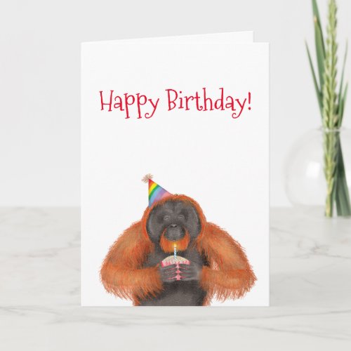 Orangutan with birthday cake card