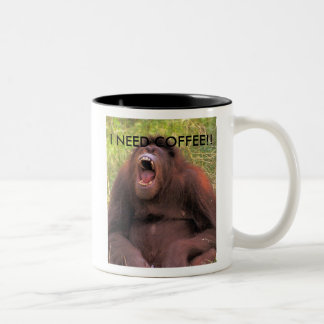 orangutan_yawn, I NEED COFFEE!! Two-Tone Coffee Mug