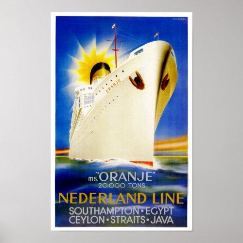 Oranje  Nederland Line Poster