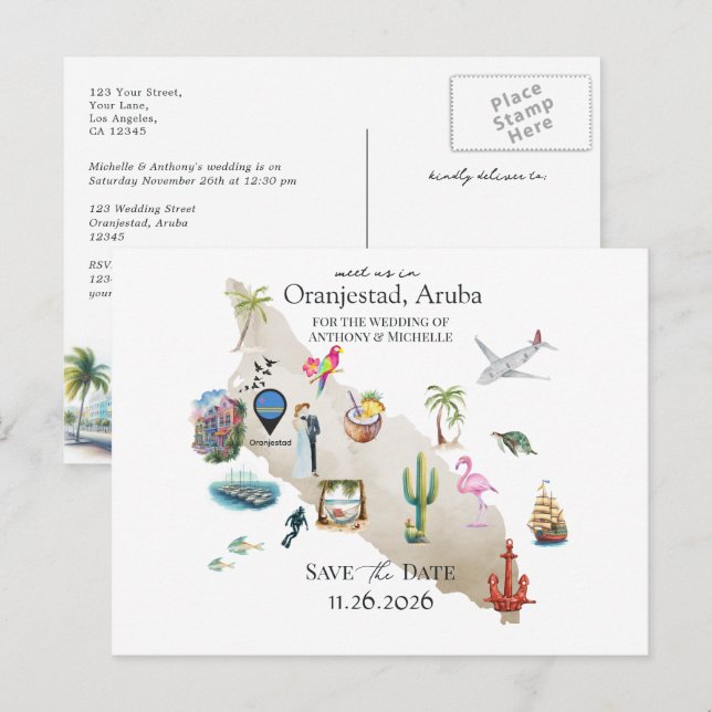 Oranjestad Aruba Destination Wedding Save the Date Postcard (Front/Back)
