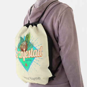 Oranjestad Aruba Retro Vintage Caribbean Souvenir Drawstring Bag